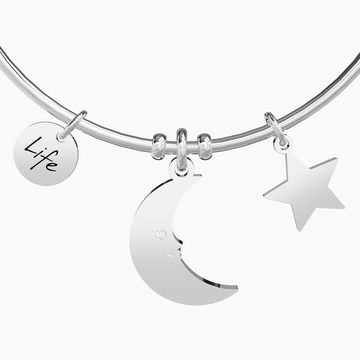 Bracciale rigido con ciondoli luna e stella