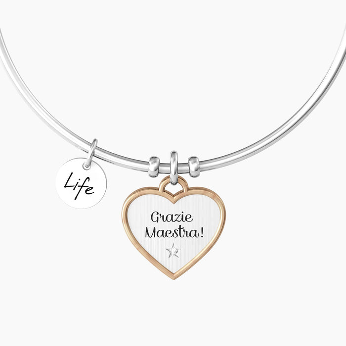 Bracciale rigido con ciondolo a cuore per maestra