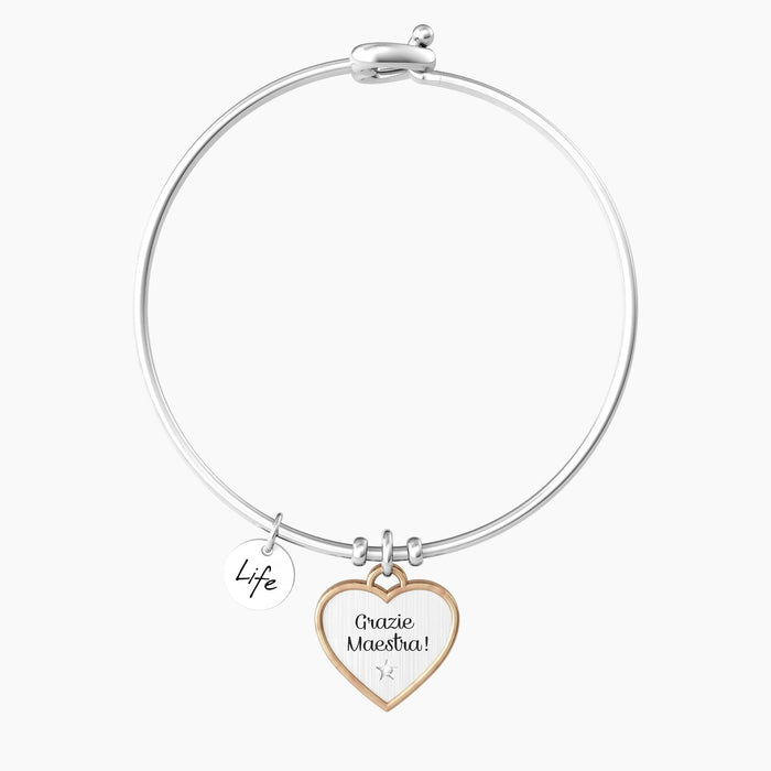 Bracciale rigido con ciondolo a cuore per maestra