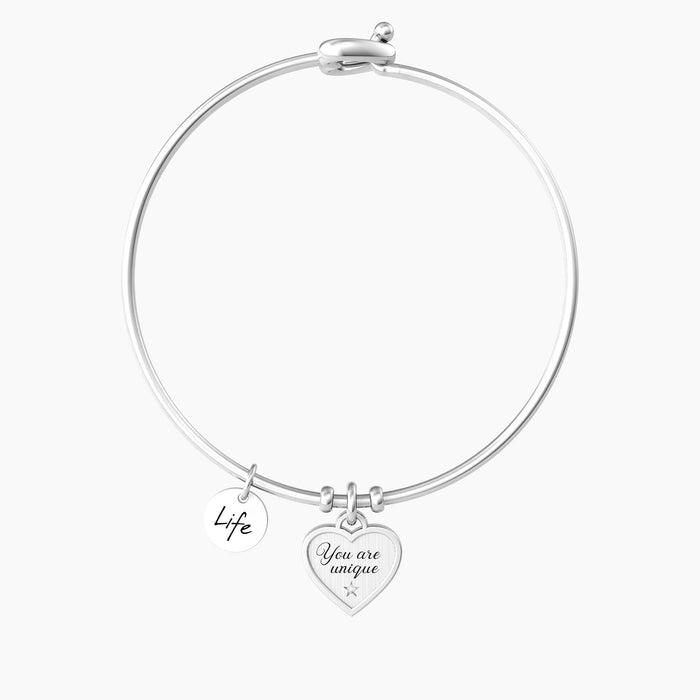 Bracciale rigido con ciondolo cuore e frase