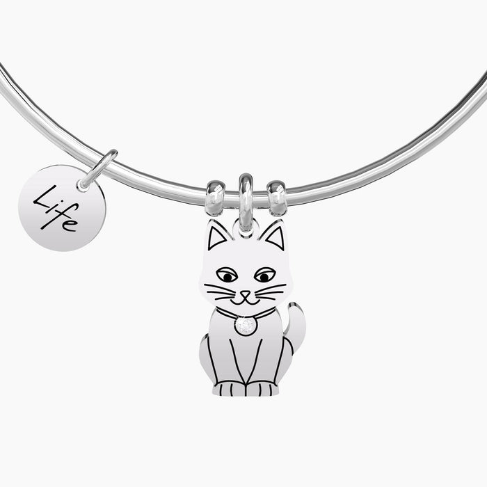 Bracciale rigido da donna con ciondolo a forma di gatto