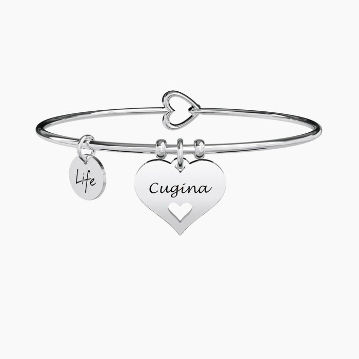 Bracciale rigido da donna con ciondolo cuore per cugina