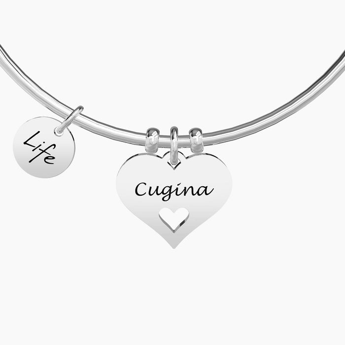 Bracciale rigido da donna con ciondolo cuore per cugina