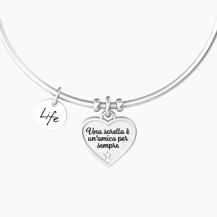 Bracciale rigido sorella con ciondolo a cuore