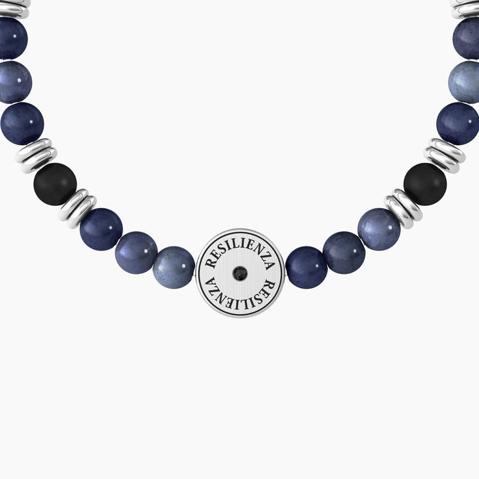 Bracciale uomo con dumortierite blu, agata nera e tartaruga