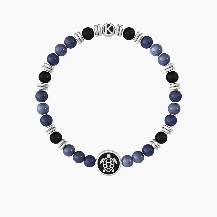 Bracciale uomo con dumortierite blu, agata nera e tartaruga