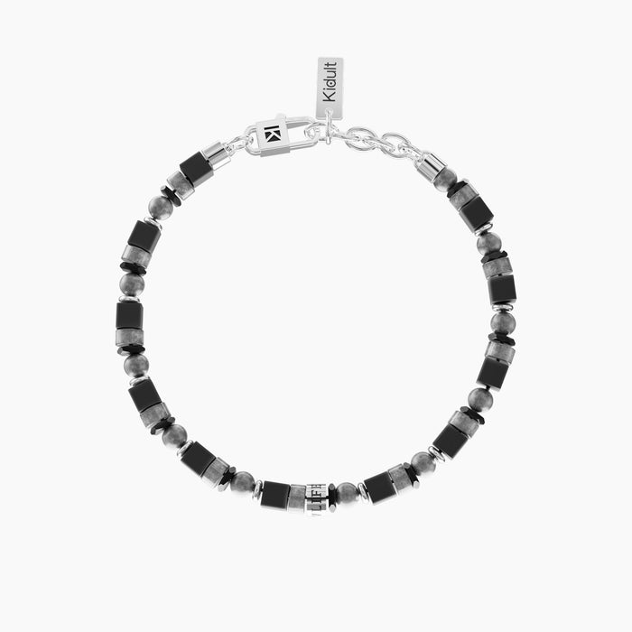 Bracciale uomo in acciaio con pietre naturali e frase