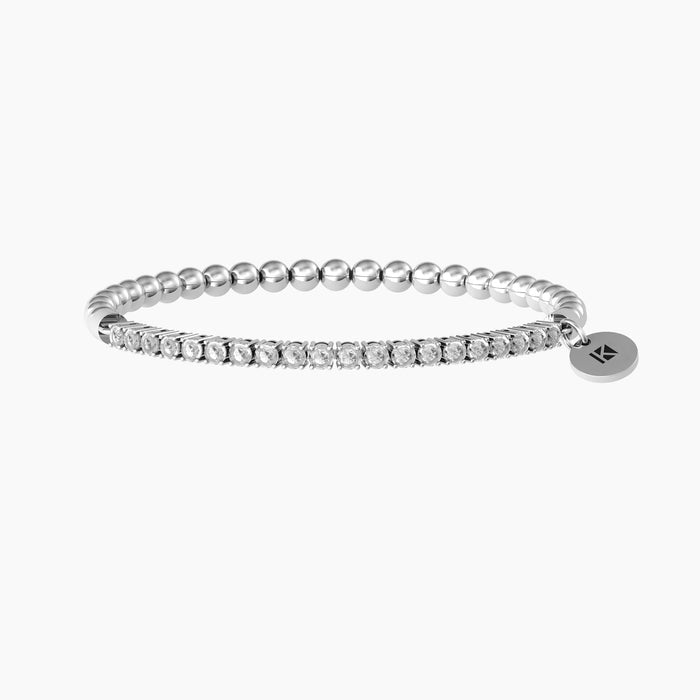 Bracciale zirconi tennis e sfere in acciaio argentato