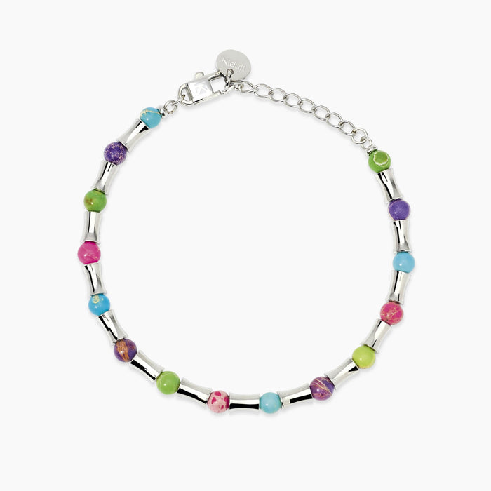 Bracciale con elementi bambù e diaspri multicolor