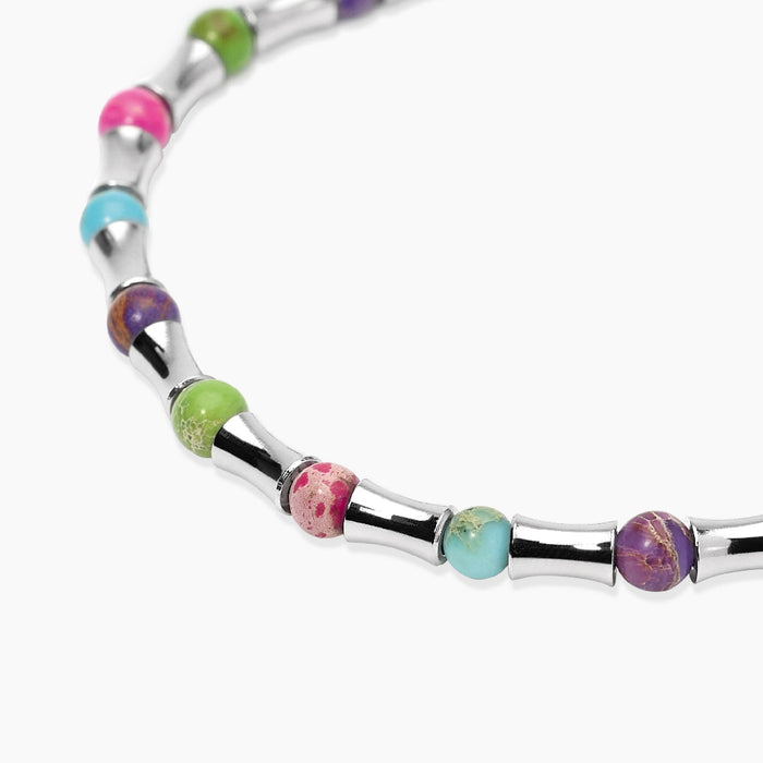 Bracciale con elementi bambù e diaspri multicolor