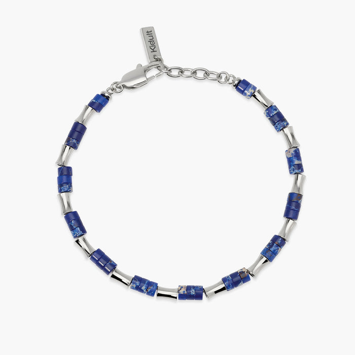 Bracciale con elementi bambù in acciaio e diaspro blu