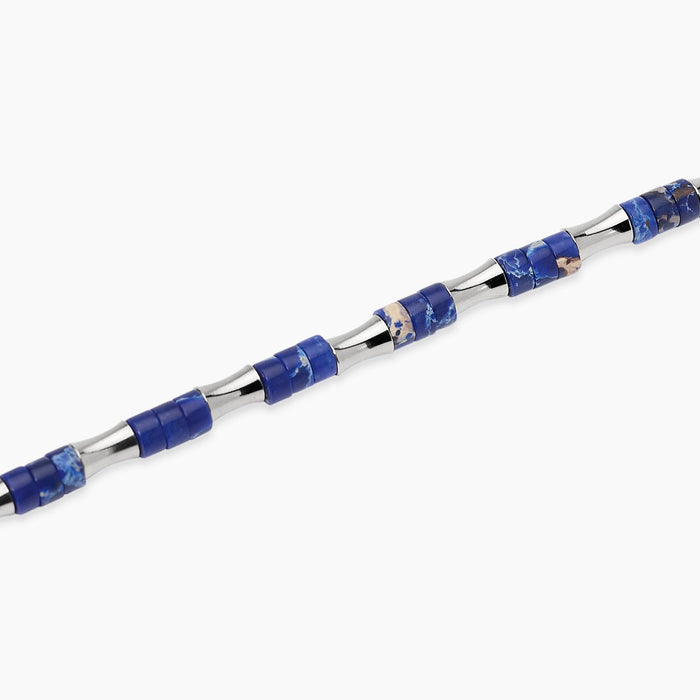 Bracciale con elementi bambù in acciaio e diaspro blu