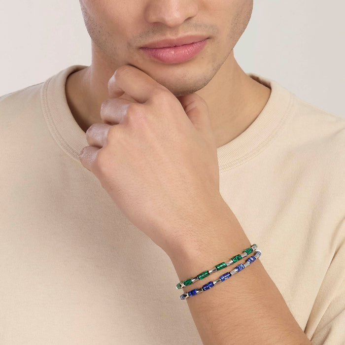 Bracciale con elementi bambù in acciaio e diaspro blu