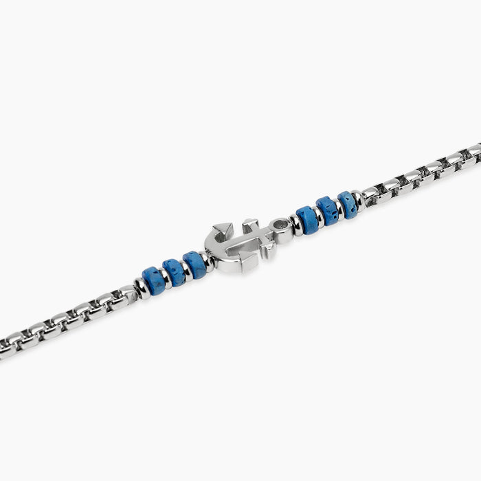 Bracciale con pietre laviche blu e ancora centrale