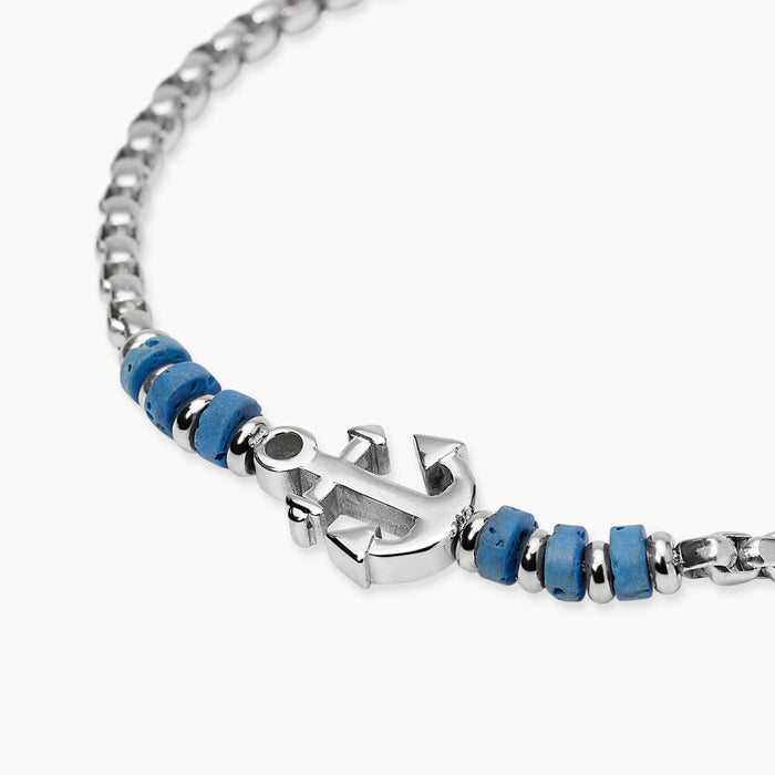 Bracciale con pietre laviche blu e ancora centrale