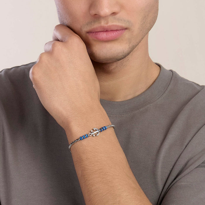 Bracciale con pietre laviche blu e ancora centrale