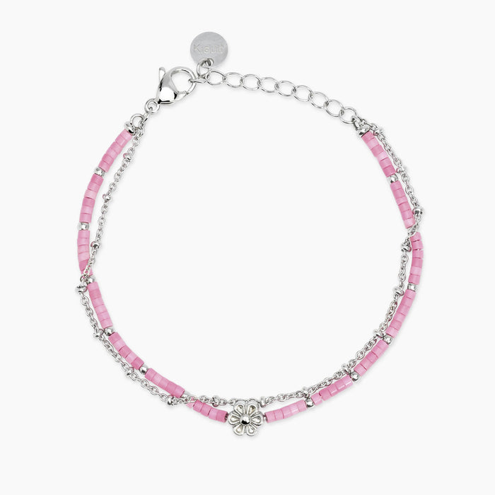 Bracciale con catene in acciaio e rosa