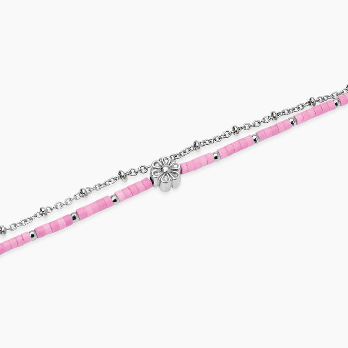 Bracciale con catene in acciaio e rosa