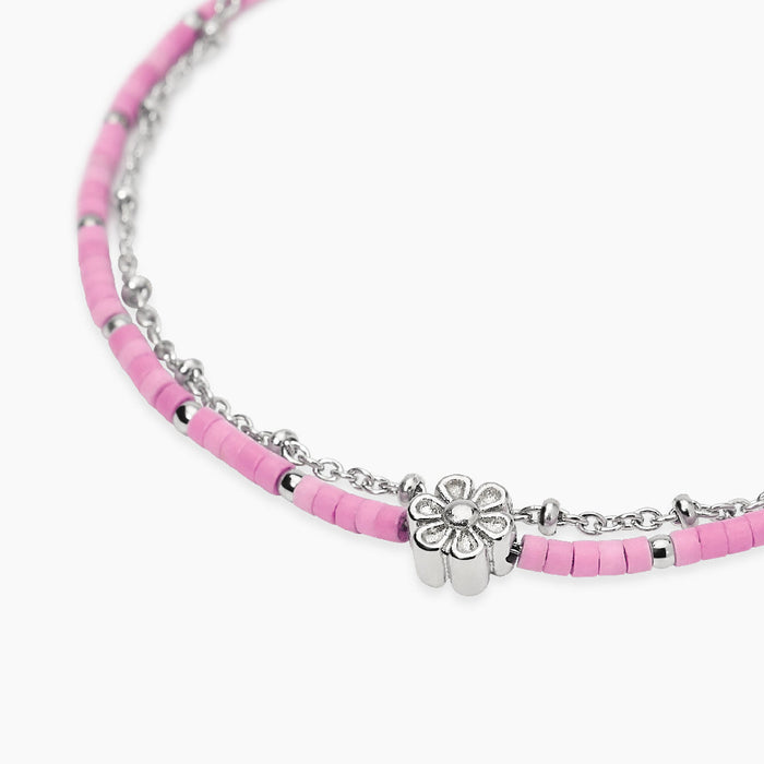 Bracciale con catene in acciaio e rosa