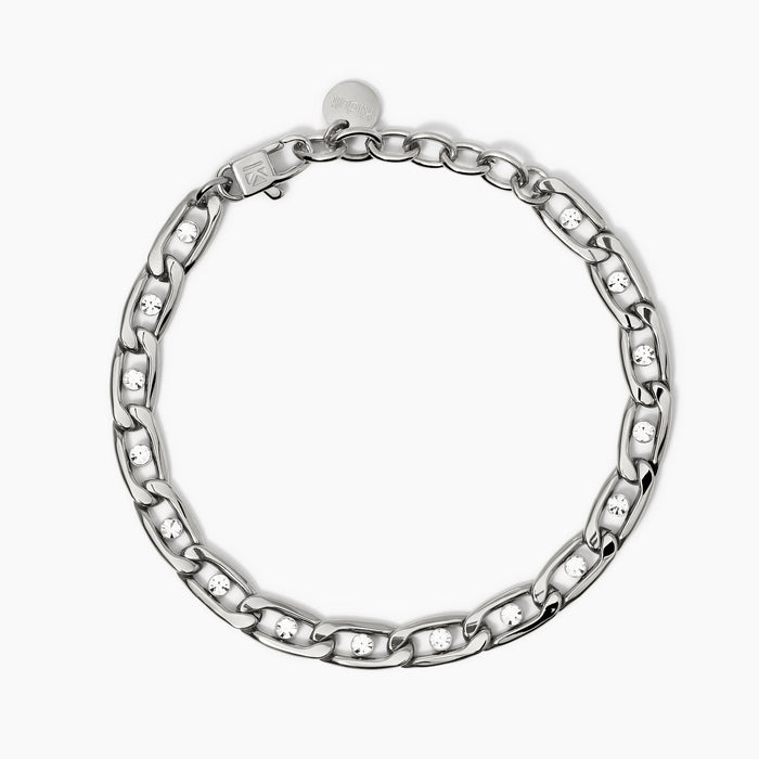 Bracciale groumette e cristalli bianchi in acciaio argentato