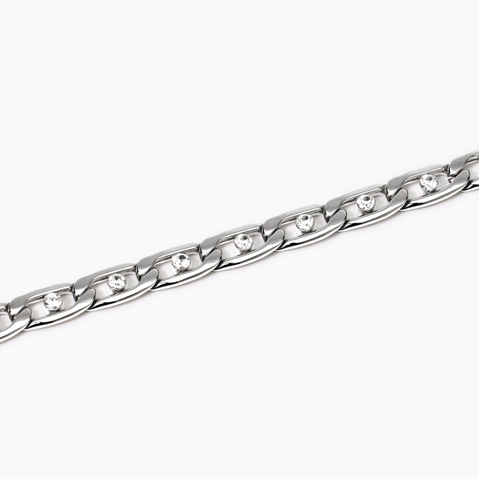 Bracciale groumette e cristalli bianchi in acciaio argentato