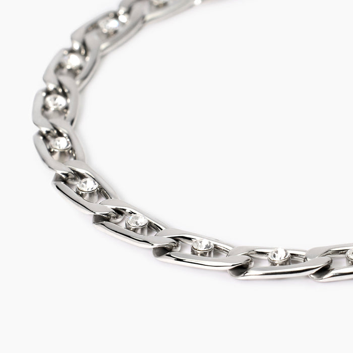 Bracciale groumette e cristalli bianchi in acciaio argentato