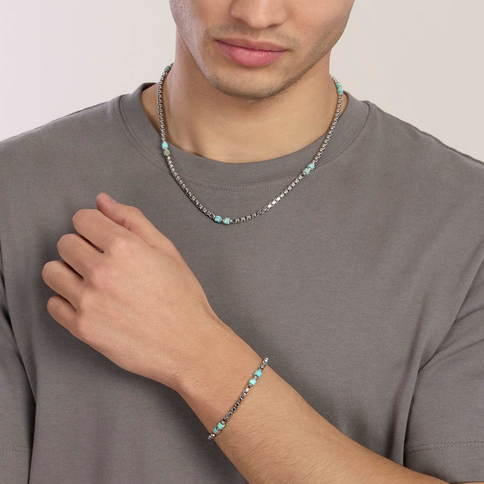 Bracciale con catena veneta e cilindri in diaspro azzurro