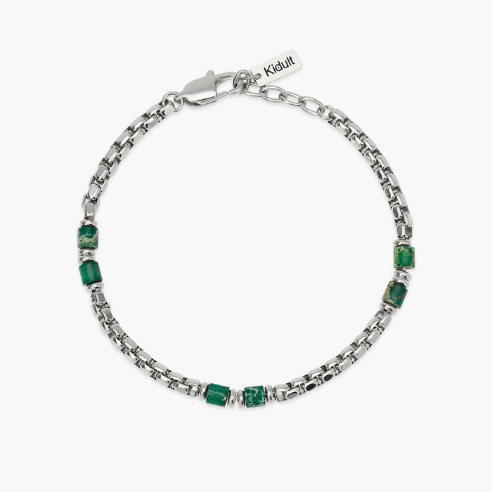 Bracciale con catena veneta e cilindri in diaspro verde