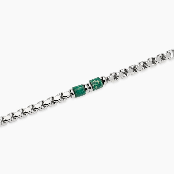 Bracciale con catena veneta e cilindri in diaspro verde
