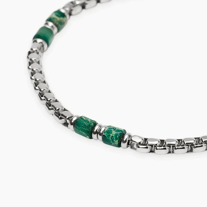 Bracciale con catena veneta e cilindri in diaspro verde
