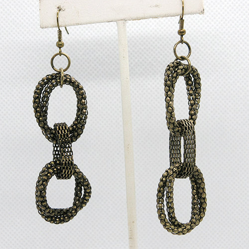 Pair of metallic chain-link earrings on a white background