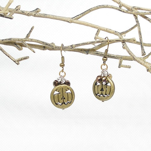 Brass Jack o Lantern Dangle Earrings
