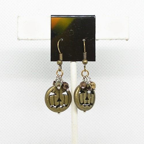 Brass Jack o Lantern Dangle Earrings