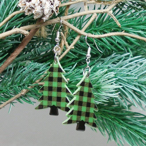 Buffalo Plaid Christmas Tree Earrings