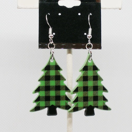 Buffalo Plaid Christmas Tree Earrings
