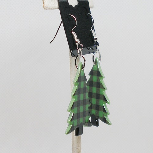 Buffalo Plaid Christmas Tree Earrings