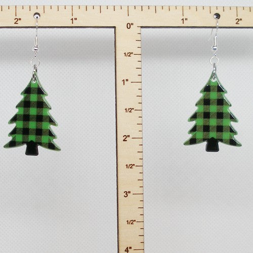 Buffalo Plaid Christmas Tree Earrings