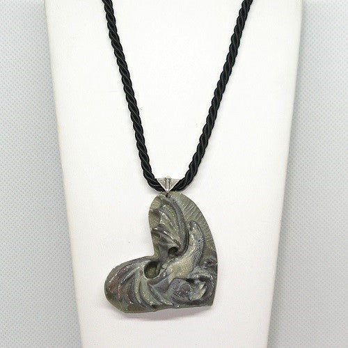 Carved Dragon Heart Pendant Necklace