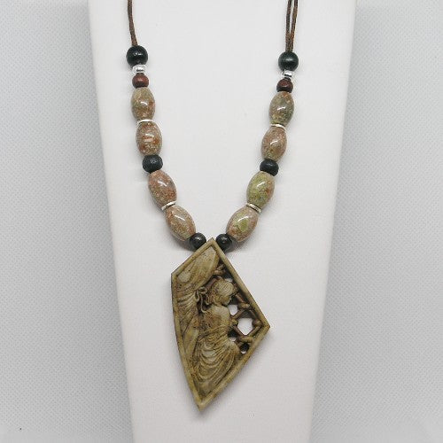 Carved Ribbon Jasper Necklace - Lady in the Window