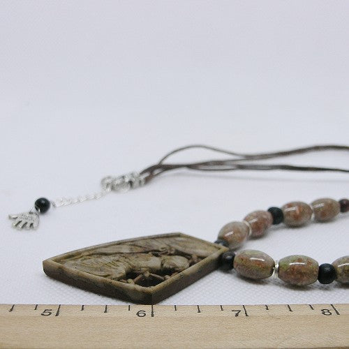 Carved Ribbon Jasper Necklace - Lady in the Window