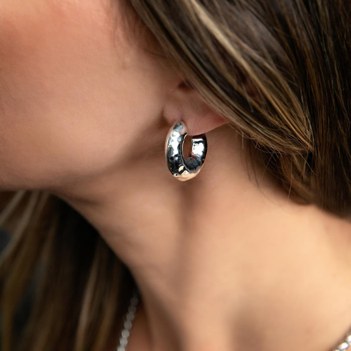 Chunky Sterling Silver Hoop Earrings from Taxco Artisan - Handmade Hammered Style - 7mm Wide