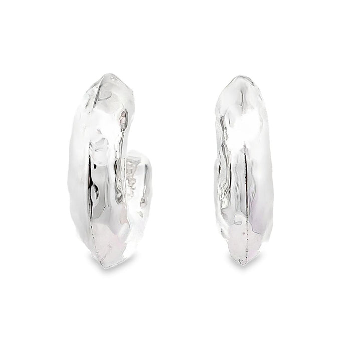 photo of chunky silver hoop earrings on a white background