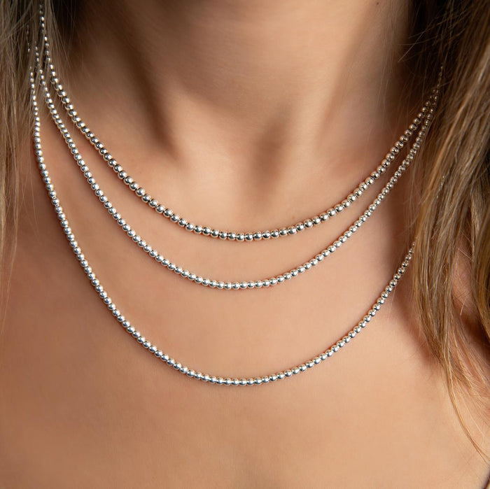 Classic 3mm Bead Sterling Silver Necklace - 18 inch Length with Toggle Clasp