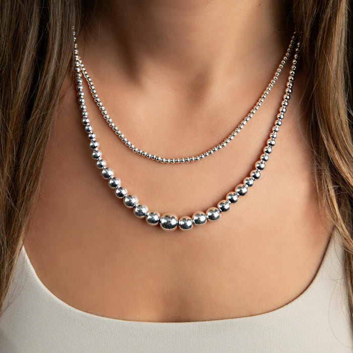 Classic 3mm Bead Sterling Silver Necklace - 18 inch Length with Toggle Clasp