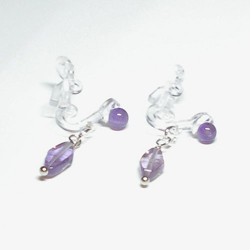 Clip on Amethyst Dangle Earrings