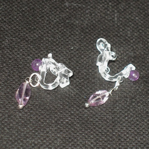 Clip on Amethyst Dangle Earrings