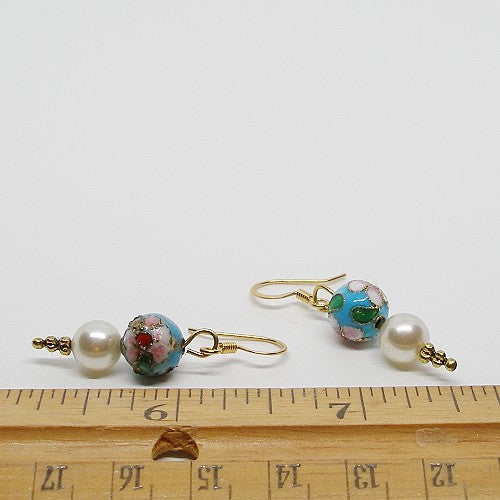 Cloisonne and Pearl Earrings