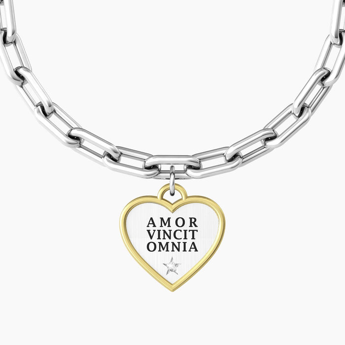 Coppia di bracciali con catena e frase Amor vincit omnia