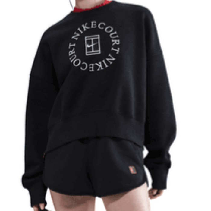 Nike Court Heritage Phoenix Fleece Over-Oversized Crew Neck Womens Tennis Sweatshirt - Black/Anthracite