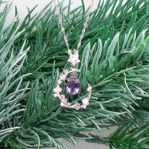 Crescent Moon Amethyst Pendant Necklace